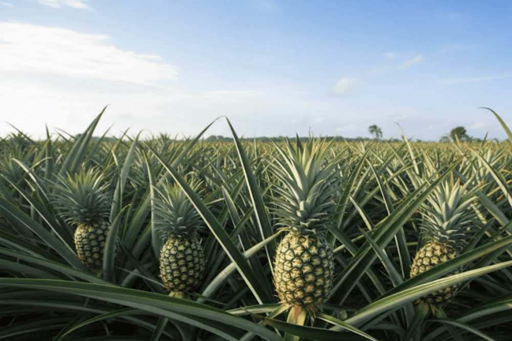 Dứa Đồng Giao được trồng tr&ecirc;n c&aacute;nh đồng với những bụi dứa s&aacute;t nhau